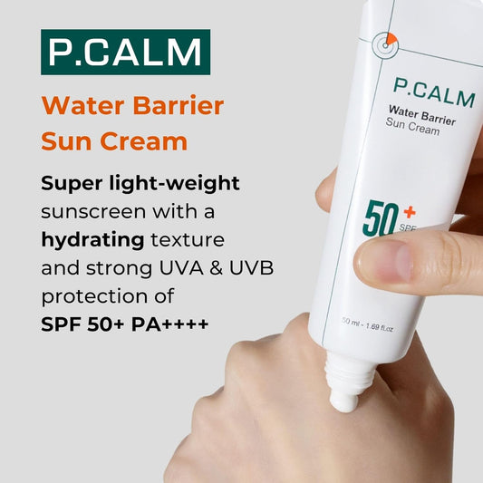 P.Calm Water Barrier Moisturizing Sun Cream Matte-Finish No White Cast Spf 50+ Pa++++ Vegan Calming Moisture Daily Sunscreen For Dry Oily Sensitive Skin Korean Skincare 3.4 Fl Oz