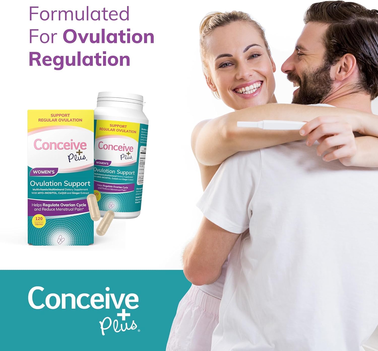 CONCEIVE PLUS Womens Ovulation Support - PCOS Supplement for Fertility, Myo-Inositol & D-Chiro Inositol, Folate, Ginger and CoQ10 – Ovulation Supplement, Hormone Balance for Women – 120 Soft Capsules : Health & Household