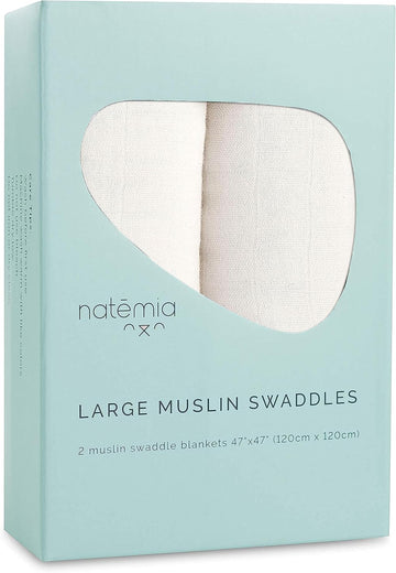 Natemia Baby Muslin Swaddle Blankets - Muslin Swaddle Blankets Boy And Girl, Swaddles For Newborn, Soft And Breathable Baby Girl Muslin Swaddle Blanket, Newborn Baby Essentials, 47" X 47", 2-Pack