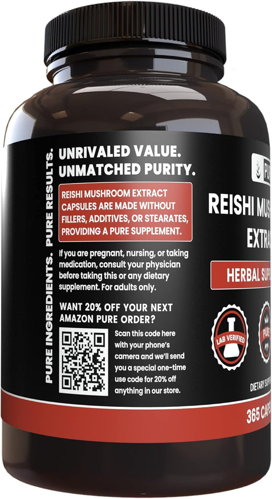 Pure Original Ingredients Reishi Mushroom Extract (365 Capsules) No Magnesium Or Rice Fillers, Always Pure, Lab Verified