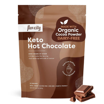 Flavcity Keto Hot Chocolate Powder, Original – Dairy-Free & Sugar-Free Organic Cocoa Powder Drink Mix – High-Fiber, Low-Carb & Gluten-Free Prebiotic - Vegan & Non-Gmo (9.4 Oz)