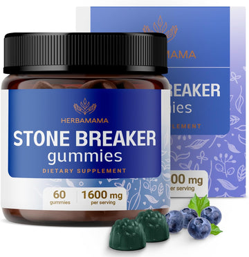 Herbamama Chanca Piedra Stone Breaker Gummies - 1600 Mg Kidney Cleanse Detox Supplement - Vegan, Gelatin-Free, Non-Gmo - 60 Blueberry-Flavored Chanca Piedra Chews