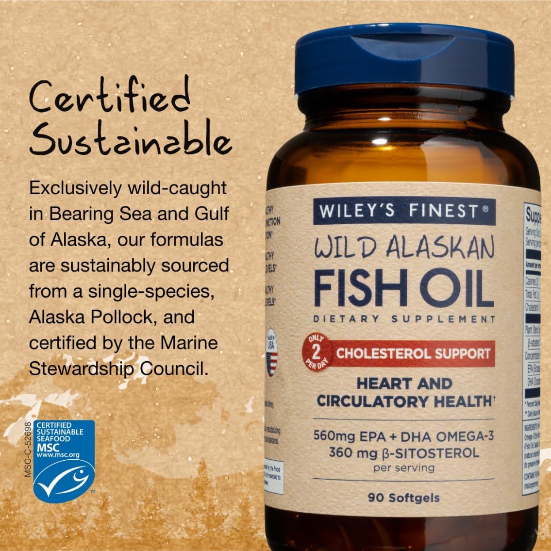 Wiley's Finest Wild Alaskan Fish Oil Cholesterol Support - Heart Healt