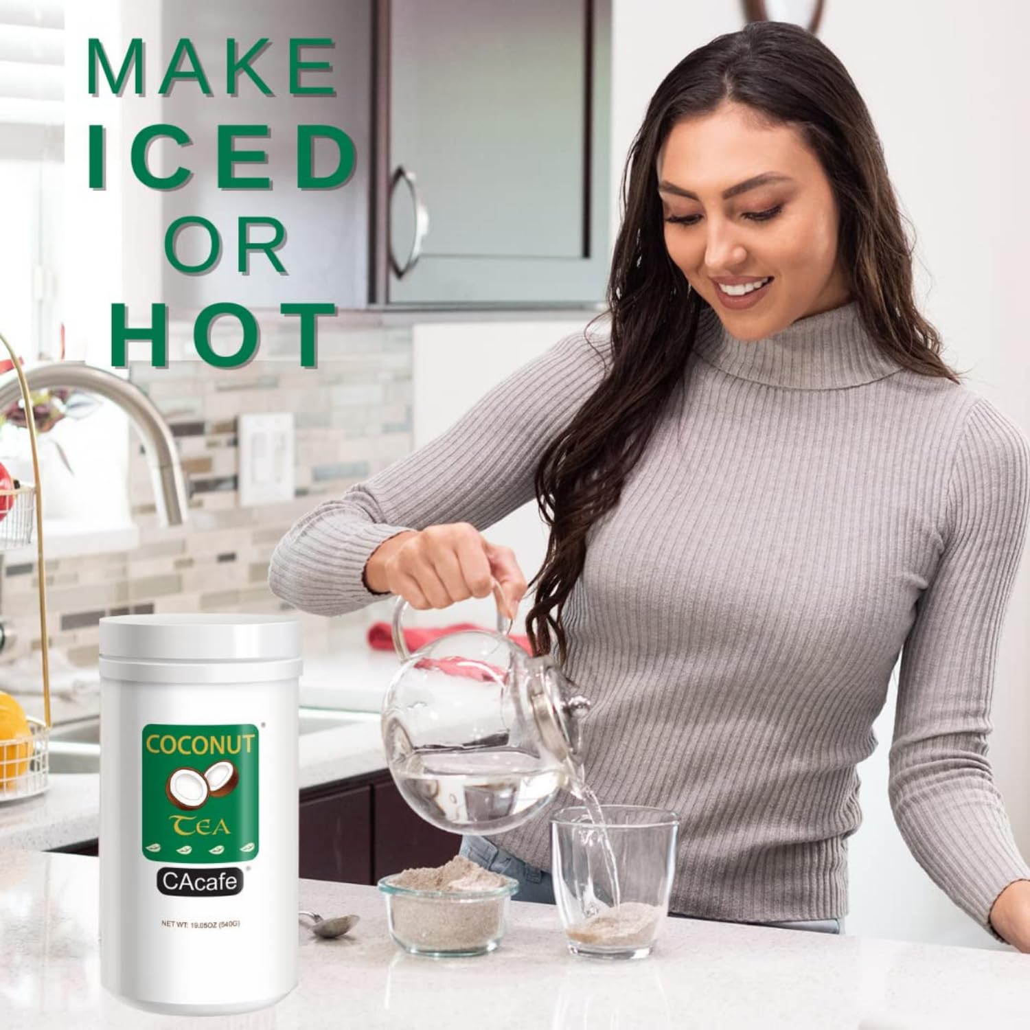 Cacafe Coconut Tea, Coconut Infused Green Tea, Creamy Drink Mix, Make Iced Or Hot, Packed With Antioxidants, Natural Energy And Stress Relief 19.05Oz