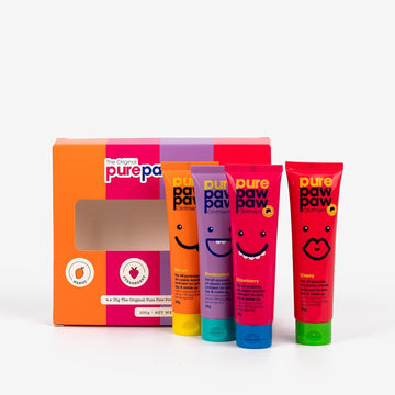 Pure Paw Paw Original All Purpose Australian Ointment Set Smoothes And Soothes, All Skin Types And Makeup,Strawberry, Cherry, Mango, Blackcurrant, Quad Pack, 25G