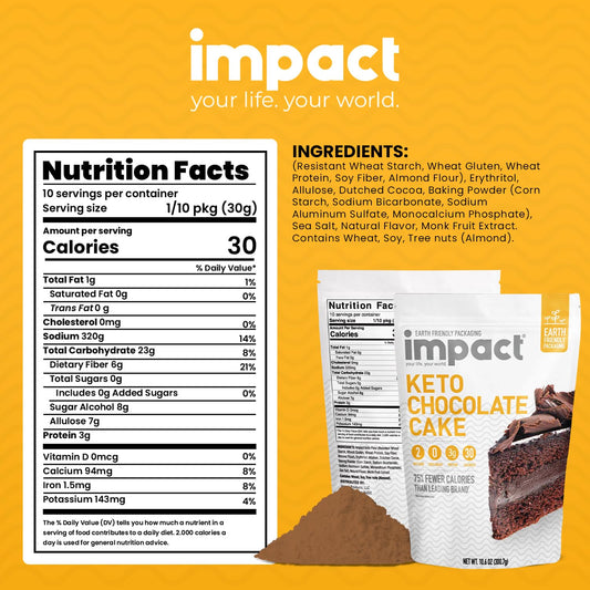 Impact - Keto Chocolate Cake Mix: Elevate Your Dessert Experience With Low-Carb Bliss - Rich Cocoa Flavor, Moist & Decadent - Crafted With Resistant Wheat Starch, Almond Flour, And More - 10.6Oz Pouch