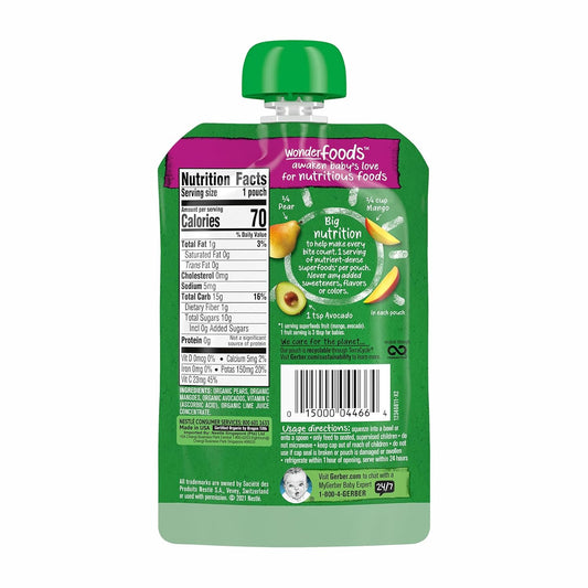 Gerber Purees Foods Organic Pear Mango Avocado, 3.5 Oz Pouch