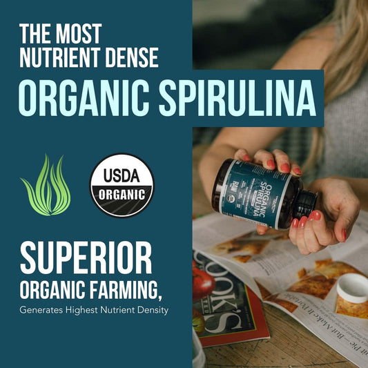 Organic Spirulina Tablets (360 Tablets) - Made with Parry? Spirulina, The Best Spirulina in The World, Highest Nutrient Density - Non-Irradiated, 3 Organic Certifications (90 Servings)