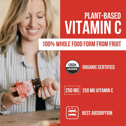 Organic Vitamin C | Whole Food Vitamin C from Fruit Plus Absorption Enhancing Cofactors - Vegan, Enhanced Bioavailability - Immune Support, Antioxidant, Total Health (90 Servings)