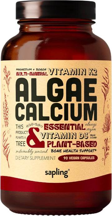 Calcium Supplement - Whole Food With Vitamin K2 & D3, Magnesium, Zinc, Boron, Mineral Complex. Sourced Sustainably From Red Algae. For Bone Strength And Support. Non-Gmo & Vegan 90 Capsules