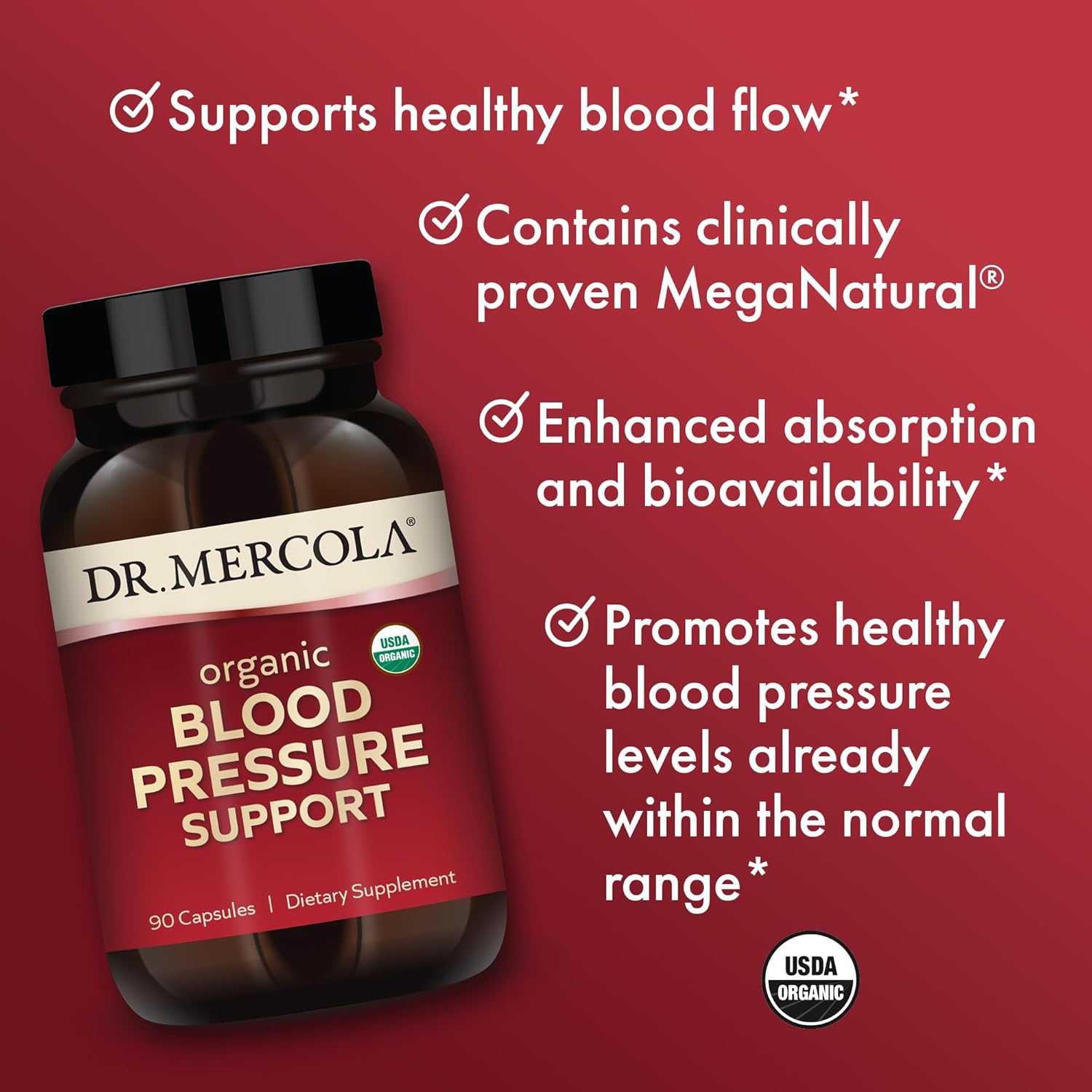 Dr. Mercola Organic Blood Pressure Support, 90 Servings (90 Capsules), Dietary Supplement, Supports Skin & Mental Focus, Non-GMO, Certified USDA Organic : Health & Household