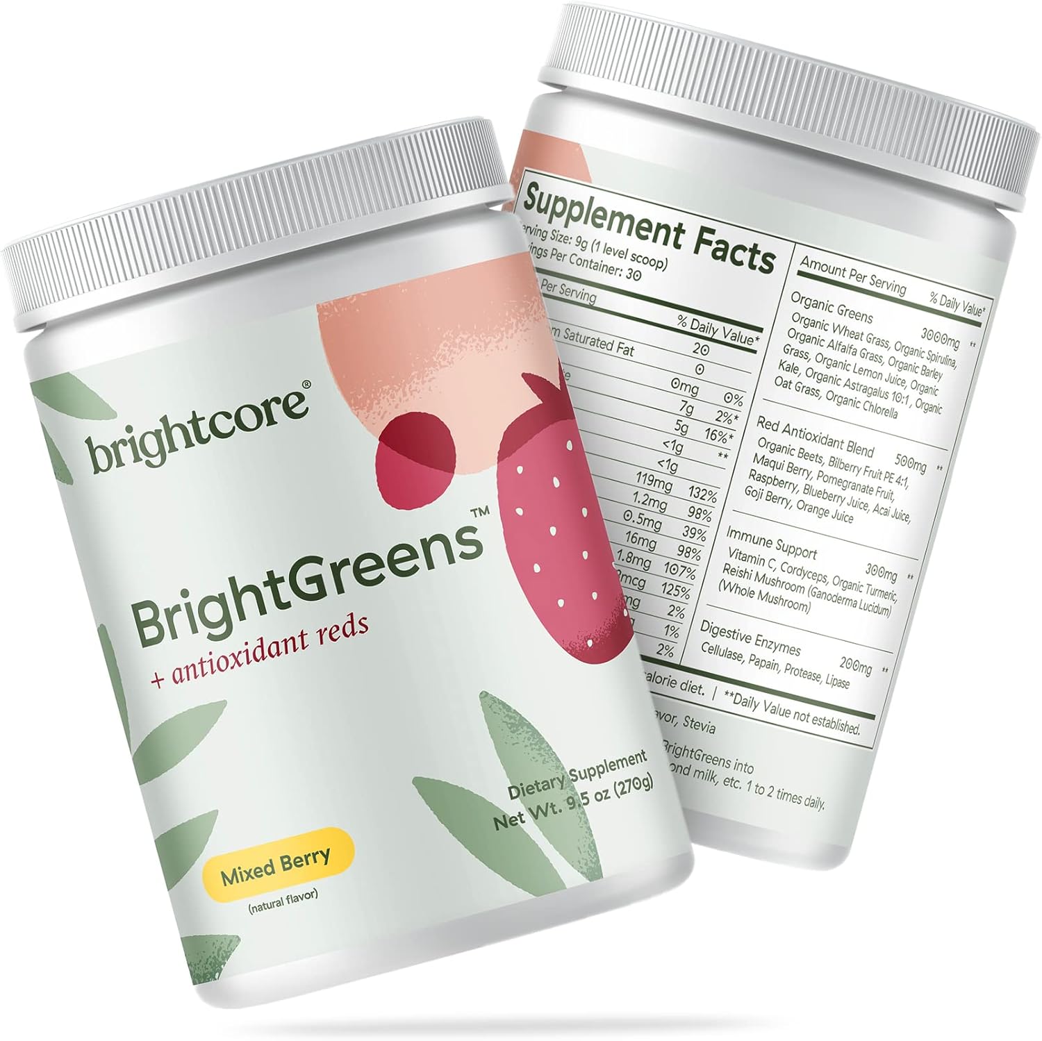 Brightgreens + Antioxidant Reds, Super Greens Powder From Fruits & Vegetables, Greens And Superfoods Blend For Immune & Digestive Support, Mixed Berry Flavor, 30 Servings Nutrition
