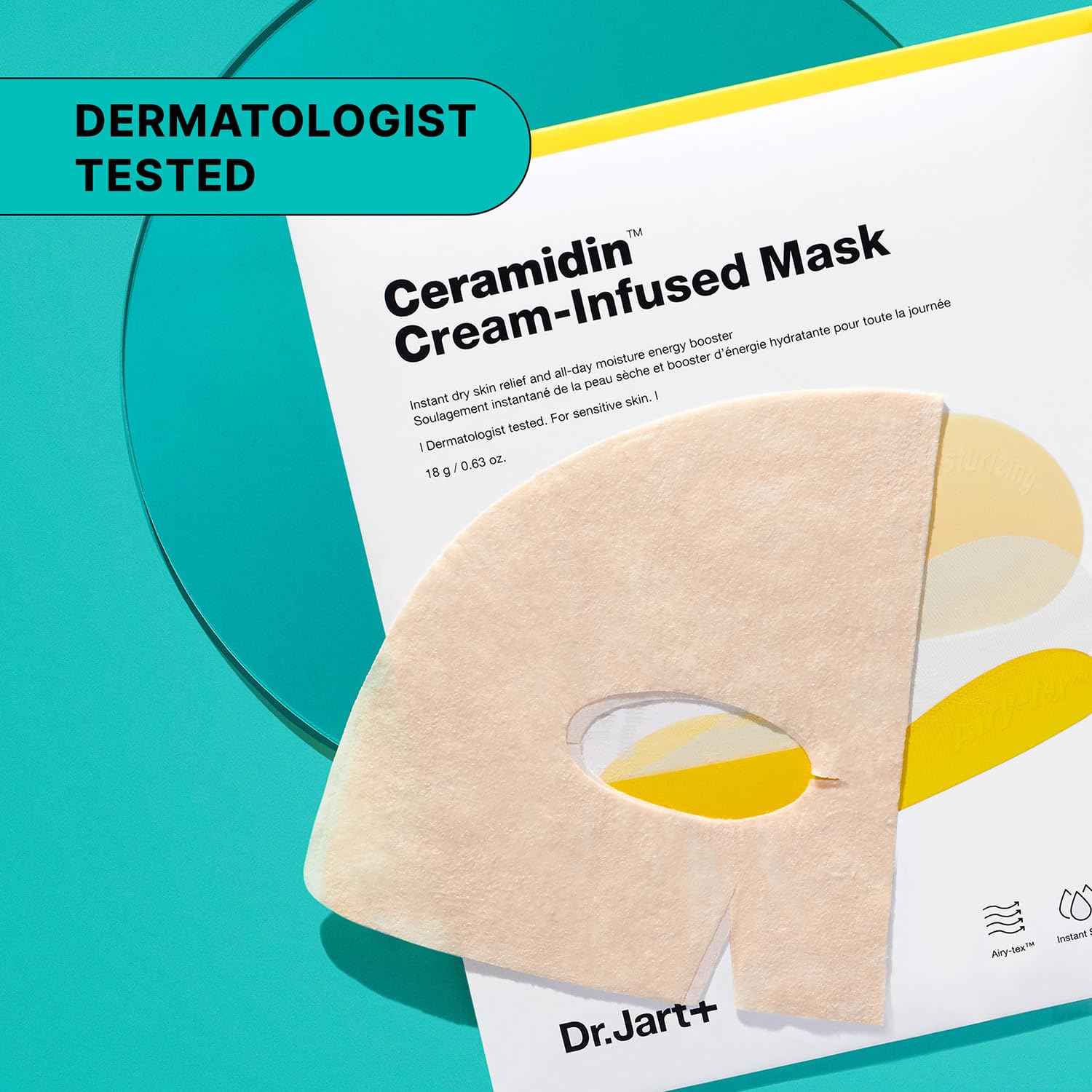 Dr.Jart+ Ceramidin Cream-Infused Face Mask for Dry Skin with Ceramides and Panthenol | Sheet Mask | Korean Skin Care, 0.63 Ounce : Beauty & Personal Care