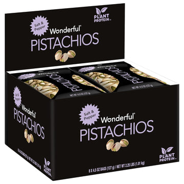 Wonderful Pistachios In Shell, Salt & Pepper Flavored Nuts, 4.5 Ounce Bag (Pack Of 8), Protein Snacks, Gluten Free, Healthy Snack