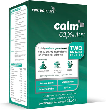 Revive Active Calm Capsules - 12 Active Ingredients - Ashwagandha With Essential Vitamins And Magnesium - Supports Energy Levels, Nervous System, Relaxation & Mood - 60 Capsules