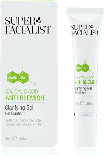 Super Facialist Anti Blemish Clarifying Gel With Salicylic Acid - Oil-Free Serum With Prebiotics & Niacinamide For Acne Treatment & Blackhead Remover, Vegan Friendly - 15Ml