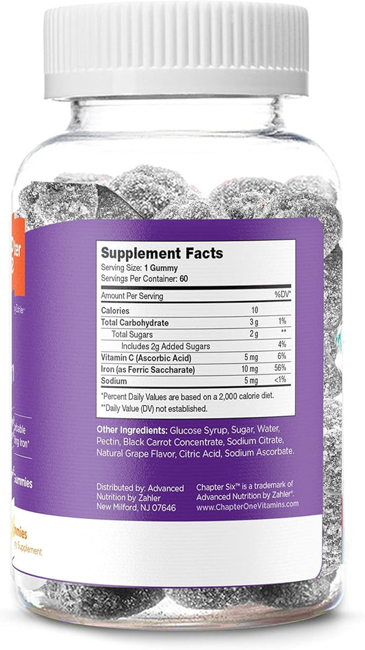 Chapter Six Iron Gummies, Iron Gummies Supplement With Vitamin C, Iron For Adults 10Mg, Kosher, 60 Flavored Gummies (10Mg)