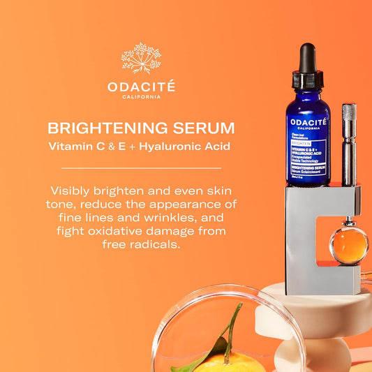 Odacite Brightening Vitamin C & Hyaluronic Facial Serum - Anti-Aging Facial Serum Targets Loss Of Firmness & Dark Spots - Squalane, Vitamin E & Neroli Floral Water For Smooth Skin - 1 Fl Oz