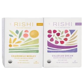 Rishi Tea Chamomile Medley & Valerian Dream Sachet Bundle - Organic Sachet Tea Bags, Caffeine Free Sleep Friendly Tea Bundle - 15 Count (Pack Of 2)