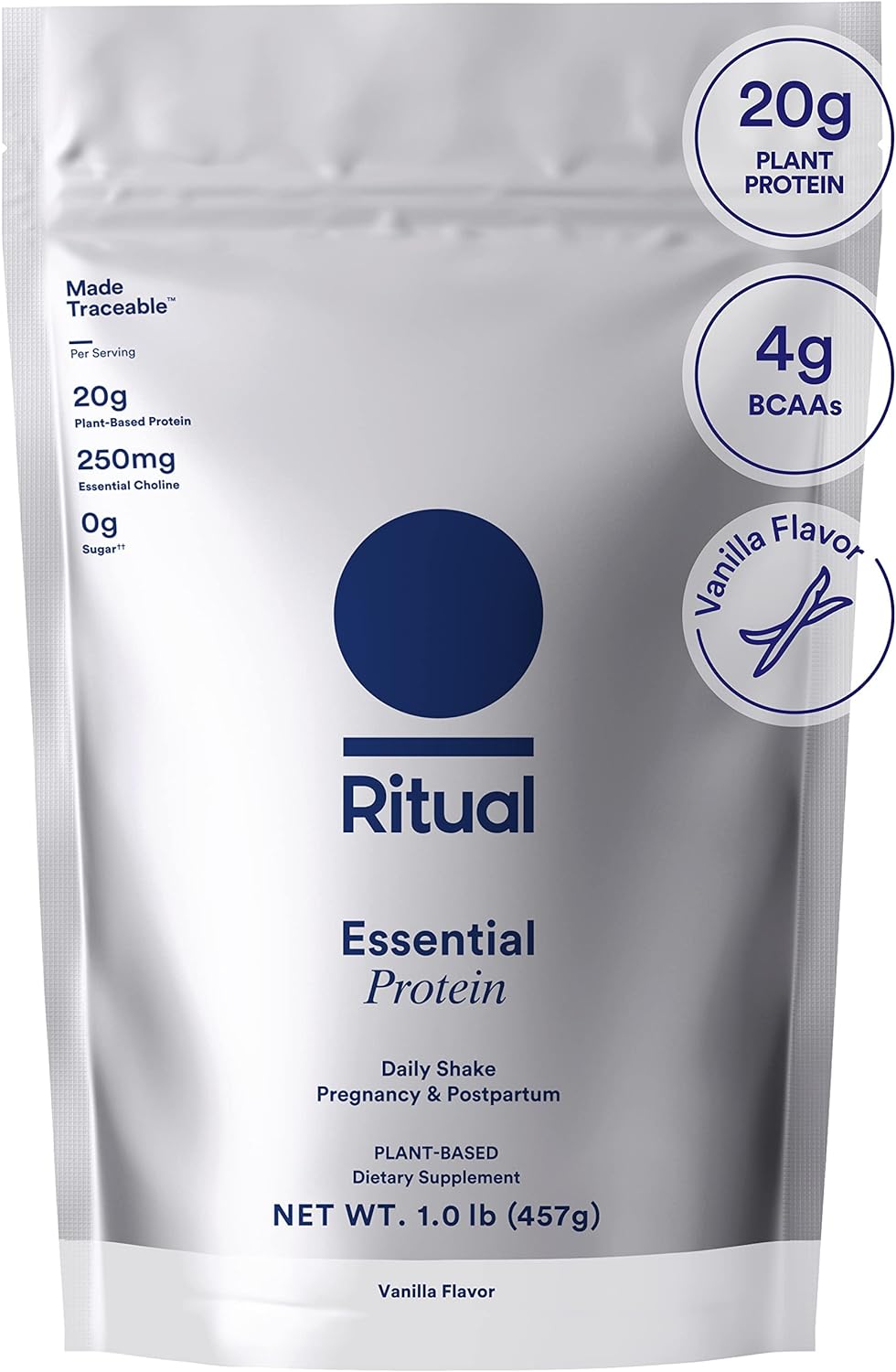 Ritual Prenatal Protein Powder: Choline to Support Prenatal, Postpartum, & Lactation, 20g Organic Pea Protein from Regenerative Farms in USA, Gluten Free, Plant Based, Sugar Free?, Vanilla, 1 Pound