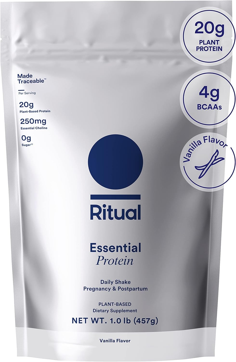 Ritual Prenatal Vegan Protein Powder: Choline To Support Prenatal, Postpartum, & Lactation, 20G Organic Pea Protein From Regenerative Farms In Usa, Gluten Free, Plant Based, Sugar Free†, Vanilla, 1Lbs