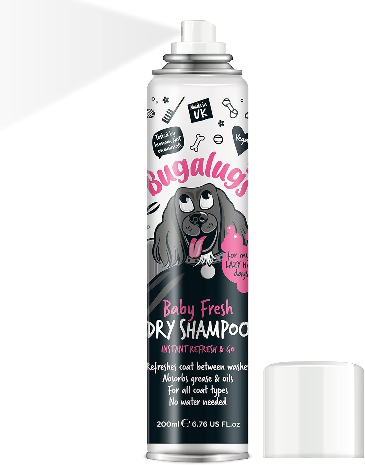 Dry Dog Shampoo by Bugalugs with fragrance removes oil & grease, dog grooming shampoo products for smelly dogs, best puppy shampoo, professional groom Vegan pet shampoo (Baby Fresh) :Pet Supplies