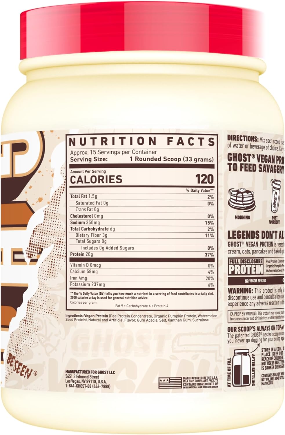 GHOST Vegan Protein Powder, Pumpkin Spice Cake - 1LB Tub, 20G of Protein - Plant-Based Pea, Organic Pumpkin & Watermelon Seed Protein Blend - ­Flavored Post Workout Shakes - Soy & Gluten Free : Health & Household