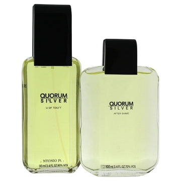 Antonio Puig Quorum Silver For Men Gift Set (Eau De Toilette Spray, After Shave Lotion)