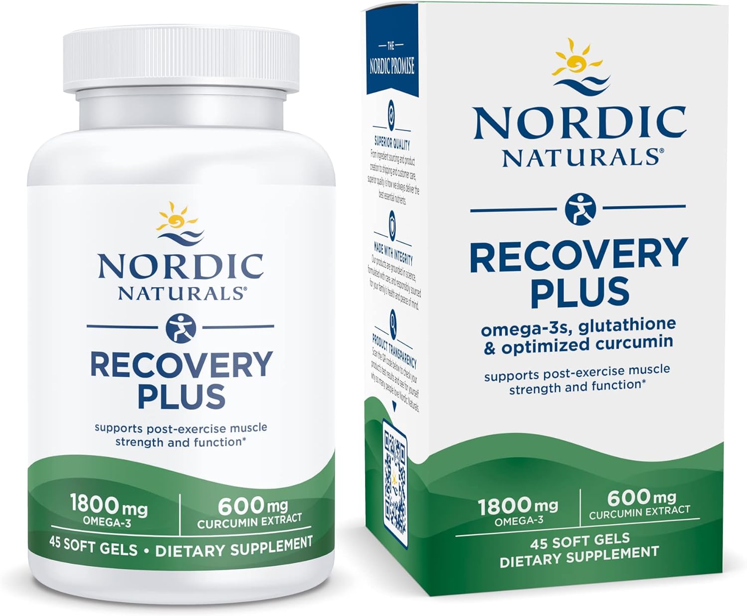 Nordic Naturals Recovery Plus, Unavored - 45 Soft Gels - 1800 mg Omega-3 Fish Oil - 600 mg Longvida Optimized Curcumin - Cellular Health & Recovery - Post-Exercise Muscle Support - 15 Servings