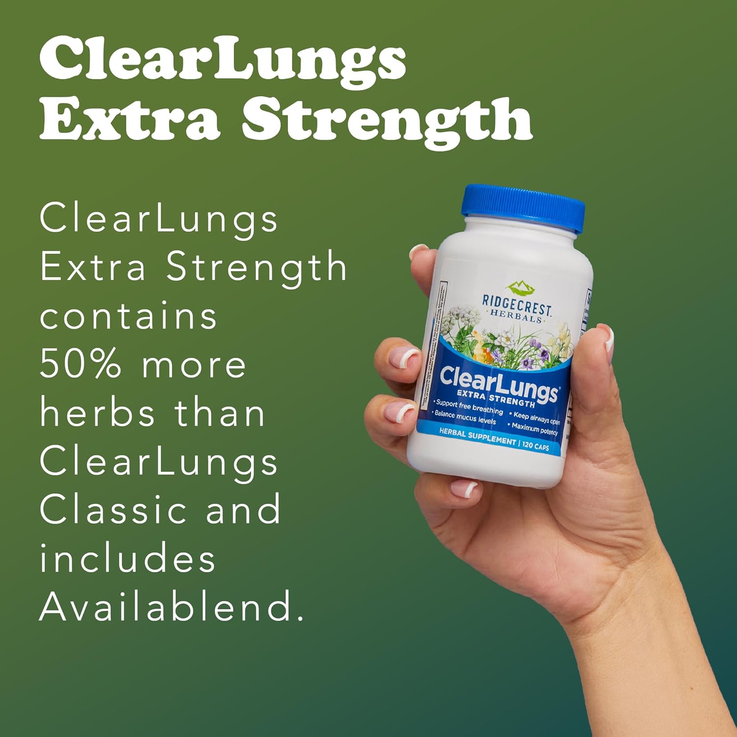 Ridgecrest Herbals Clearlungs Extra Strength, Natural Lung, Nasal Health Formula, Bronchial, Respiratory, Sinus, Mucus Support (120 Caps, 60 Serv) : Health & Household