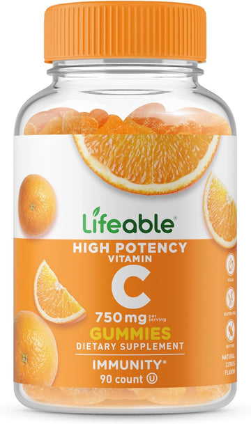 Lifeable Vitamin C - Great Tasting Natural Flavor Gummy Supplement - Vegetarian GMO-Free Chewable Vitamins - for Immune Support - 90 Gummies (750 mg)