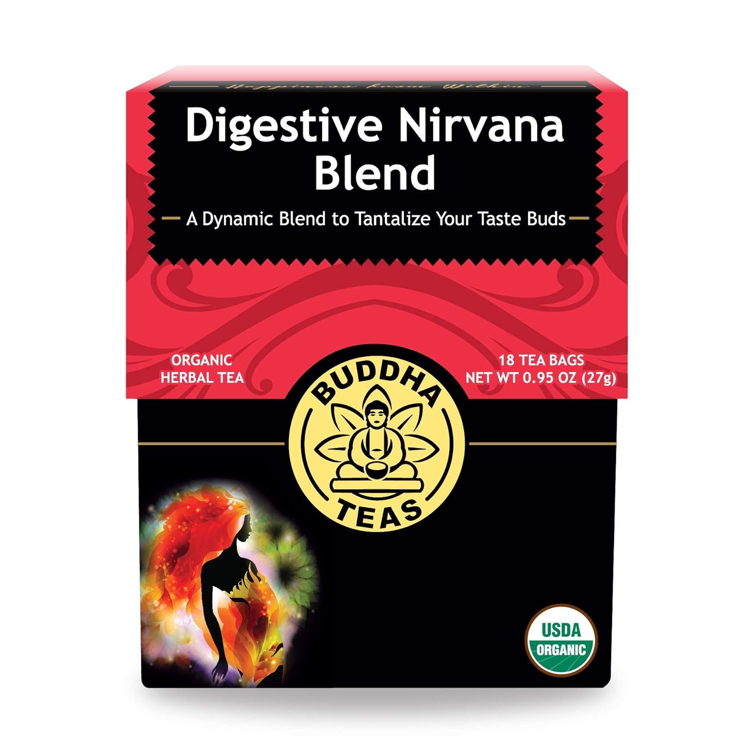 Buddha Teas - Organic Digestive Nirvana Blend - Herbal Tea - For Health & Wellbeing - With Antioxidants & Minerals - Clean Ingredients - Caffeine Free - Ou Kosher & Non-Gmo - 18 Tea Bags (Pack Of 1)