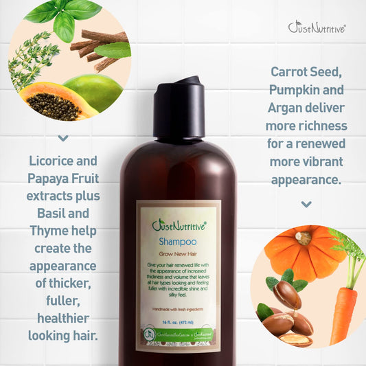 Grow New Hair Shampoo | Healthy Hair Growth | Natural Shampoo | For Both Men And Women | Hair Care | Hair Growth | Just Nutritive | 16 Fl Oz