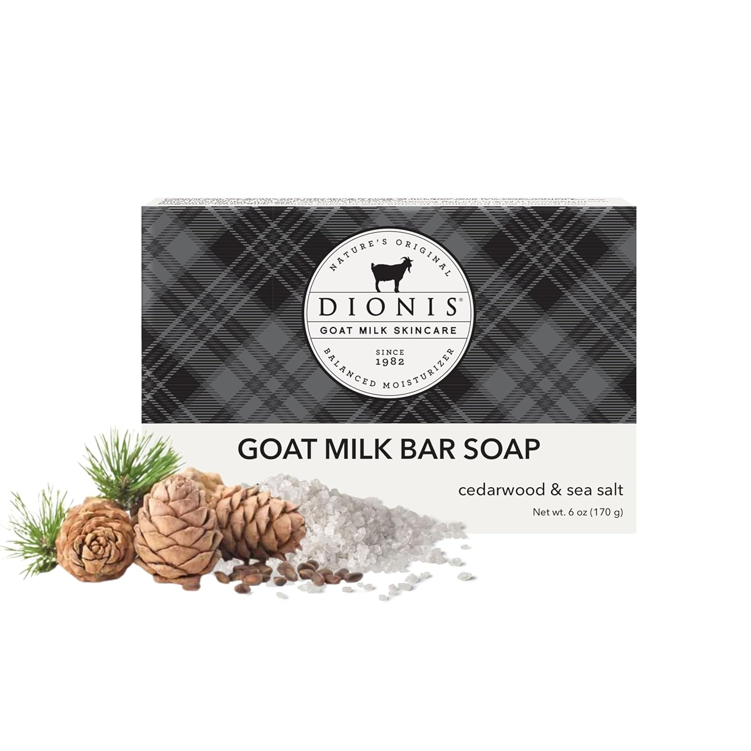 Dionis Goat Milk Men'S Cedarwood & Sea Salt Scented Hand And Body Soap Bar, Hydrating Moisturizing Wash For Sensitive Skin, Gentle Lasting Hydration, Cruelty Free, Paraben Free, Made In The Usa, 6 Oz