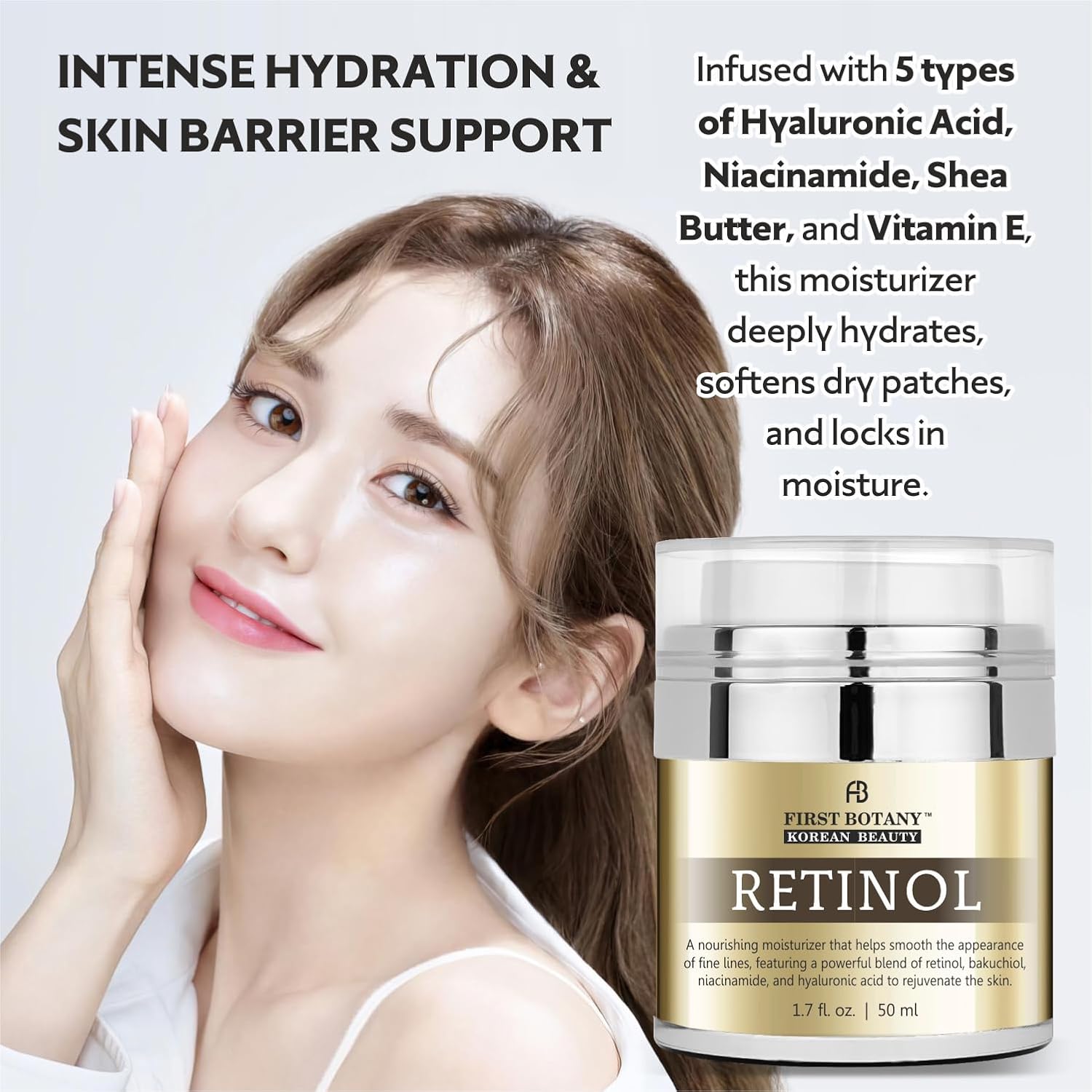 First Botany Korean Retinol Moisturizer Face Cream - Hydrating Anti-Aging Facial & Neck Cream With Bakuchiol, Niacinamide & Hyaluronic Acid - Made In Korea, Cruelty-Free 1.7 Fl Oz : Beauty & Personal Care