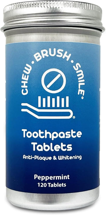 Chew Brush Smile Toothpaste Tablets 120 Count, Peppermint