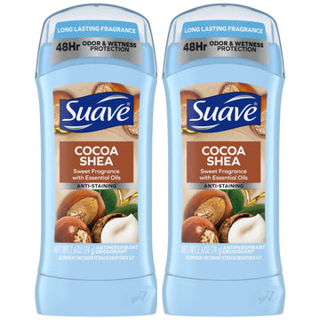 Suave Deodorant for Women, Cocoa Butter & Shea – Invisible Solid Antiperspirant Deodorant Stick, 48H Protection, Anti-Staining, Cruelty-Free, Scented, 2.6 Oz (Pack of 2)