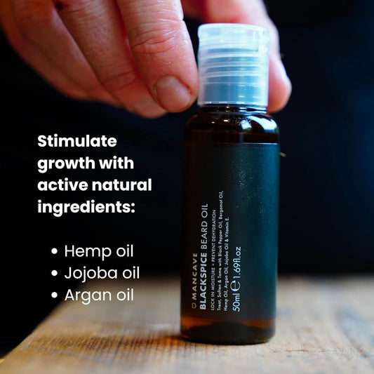 Mancave Blackspice Beard Oil, Softening Blend Of Oils To Treat And Tame Your Beard, With Argan Oil, Bergamot Oil And Hemp Oil, Encourages Beard Growth, Vegan Friendly, Made In The Uk, 50 Ml