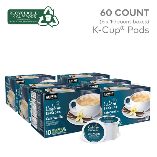 Cafe Escapes Cafe Vanilla Keurig Single-Serve K-Cup Pods, 60 Count (6 Packs Of 10)