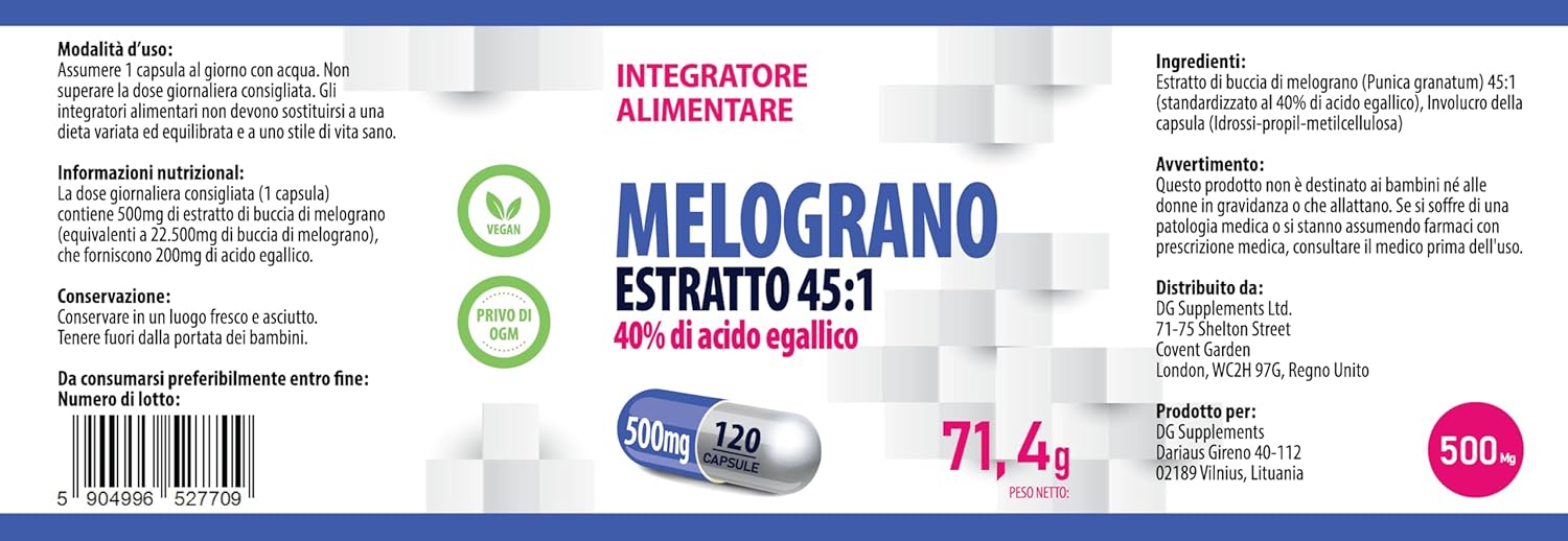Hepatica Pomegranate Extract 22,500Mg Equivalent (500Mg Of 45:1 Extract) 120 Vegan Capsules, 40% Ellagic Acid, 3Rd Party Lab Tested, High Strength Supplement
