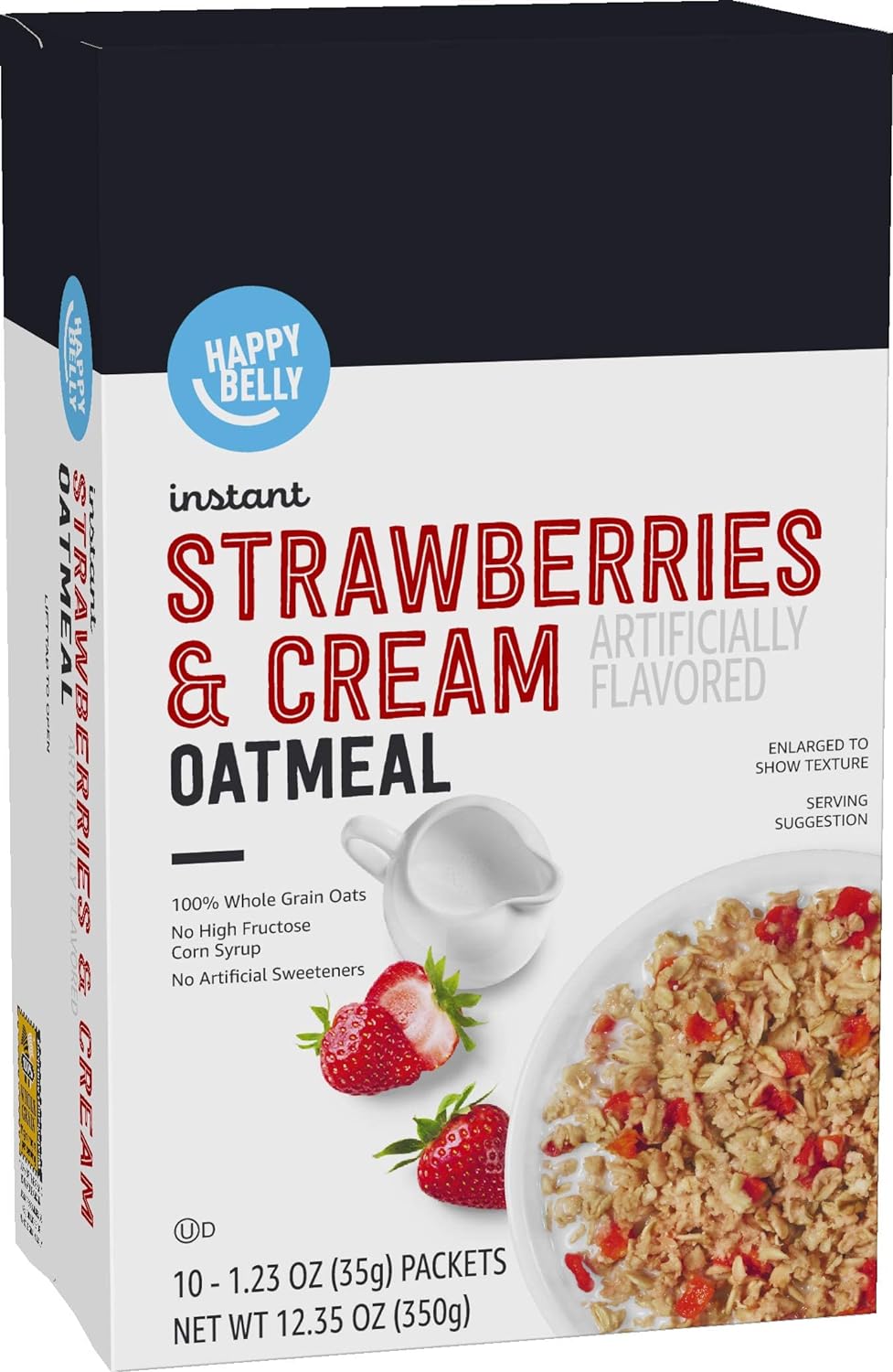 Amazon Brand - Happy Belly Instant Oatmeal, Strawberries & Cream, 1.23 ounce (Pack of 10)