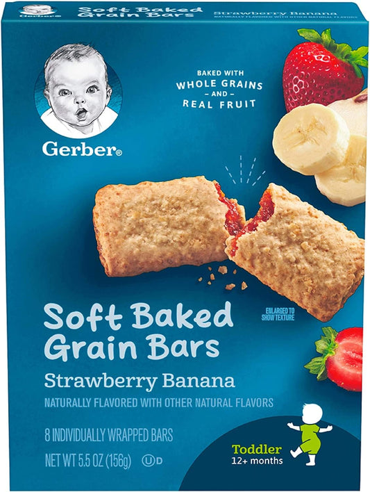 Gerber Snacks for Toddler Soft Baked Grain Bars Strawberry Banana, 5.5 Oz