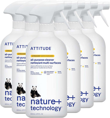 Attitude All Purpose Cleaner, Ewg Verified Multi-Surface Products, Vegan, Naturally Derived Multipurpose Cleaning Spray, Citrus Zest, 27.1 Fl Oz (Pack Of 6)