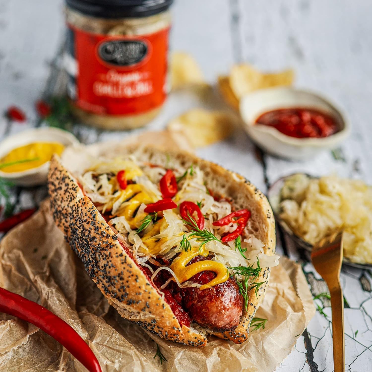 The Cultured Food Company Chilli & Dill Sauerkraut 400G Jar X 2 - Organic Sauerkraut, Raw & Unpasteurised - Probiotic - Gut Healthy - Traditionally Fermented - No Preservatives - Vegan