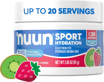 Nuun Sport Electrolyte Powder Canister - Strawberry Kiwi, 5 Essential Electrolytes For Hydration, Drink Mix With 15Mg Magnesium, 1G Sugar, Non-Gmo, Vegan, Up To 20 Servings