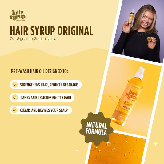Hair Syrup | The Original Pre-Wash Hair Oil | Infused With Cherry, Apricot & Almond | For Knotty, Tangled Or Dull Hair Needing A Shine | Vegan | 100% Natural | 300Ml Pump Bottle Applicator