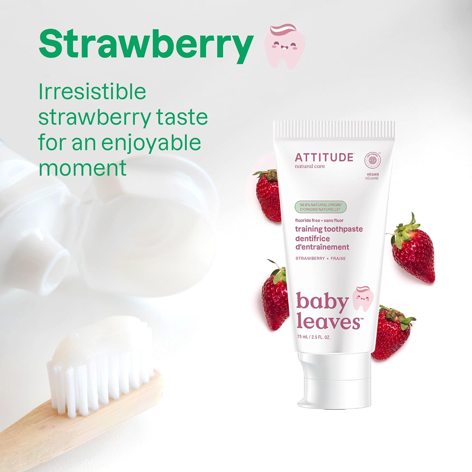 ATTITUDE Baby & Child Fluoride-Free Training Toothpaste, Natural, Vegan, EWG Verified, Strawberry, 2.6 Oz (Pack of 6) : Health & Household