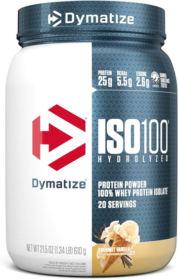 Dymatize Iso100 Hydrolyzed Protein Powder, 100% Whey Isolate, 25G Of Protein, 5.5G Bcaas, Gluten Free, Fast Absorbing, Easy Digesting, Gourmet Vanilla, 20 Servings