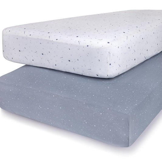 Changing Pad Cover And Crib Sheet Set Bundle (Blue And White Celestial Print)