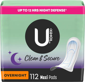 U by Kotex Clean & Secure Overnight Maxi Pads, 112 Count (4 Packs of 28) (Packaging May Vary) : Health & Household